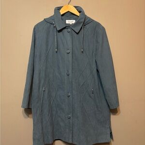 FEN-NELLI Vintage Suede-Like Dusty Blue Hooded Coat